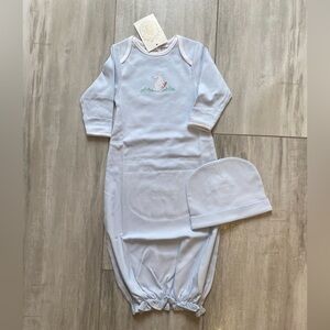 NWT TBBC Baby Blue Adorable Everyday Bunny Layette Gown & Hat Set, infant 0-3M